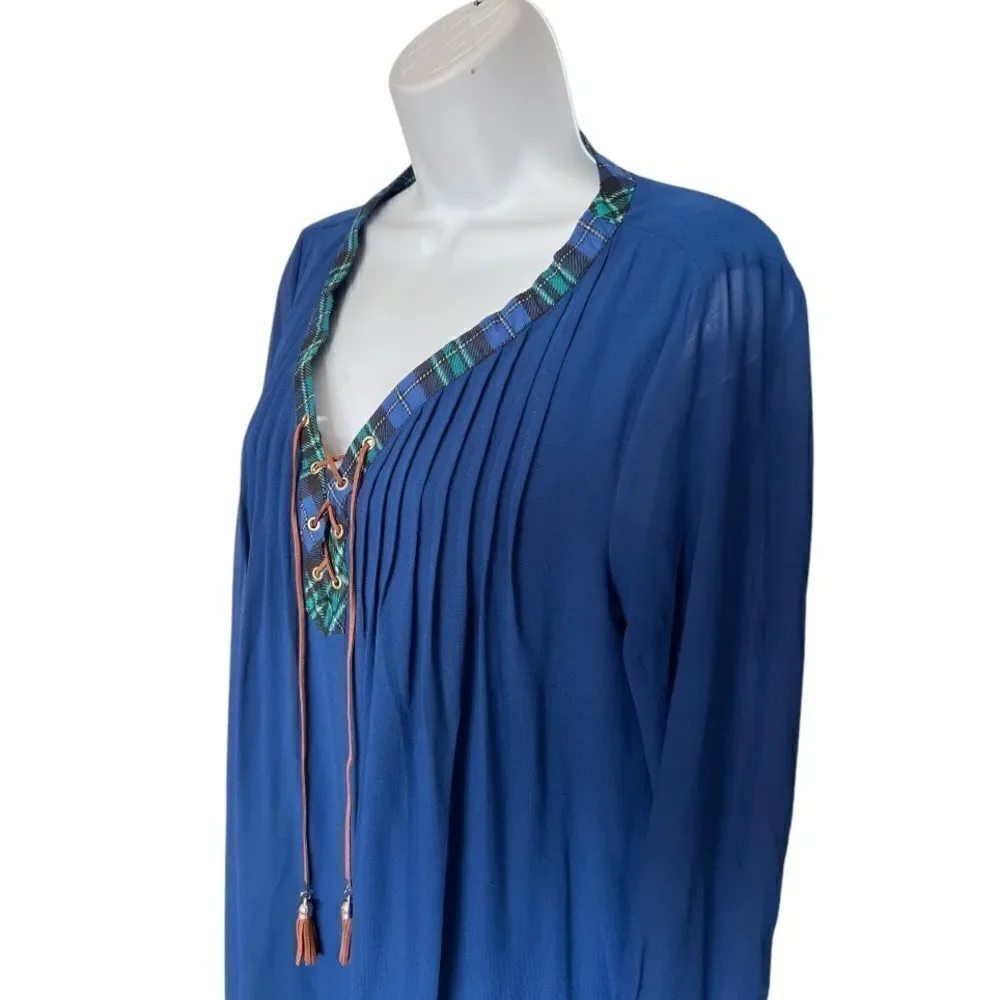NY COLLECTION Women's Long-Sleeve Peasant Dress with Pleated Collar Size M